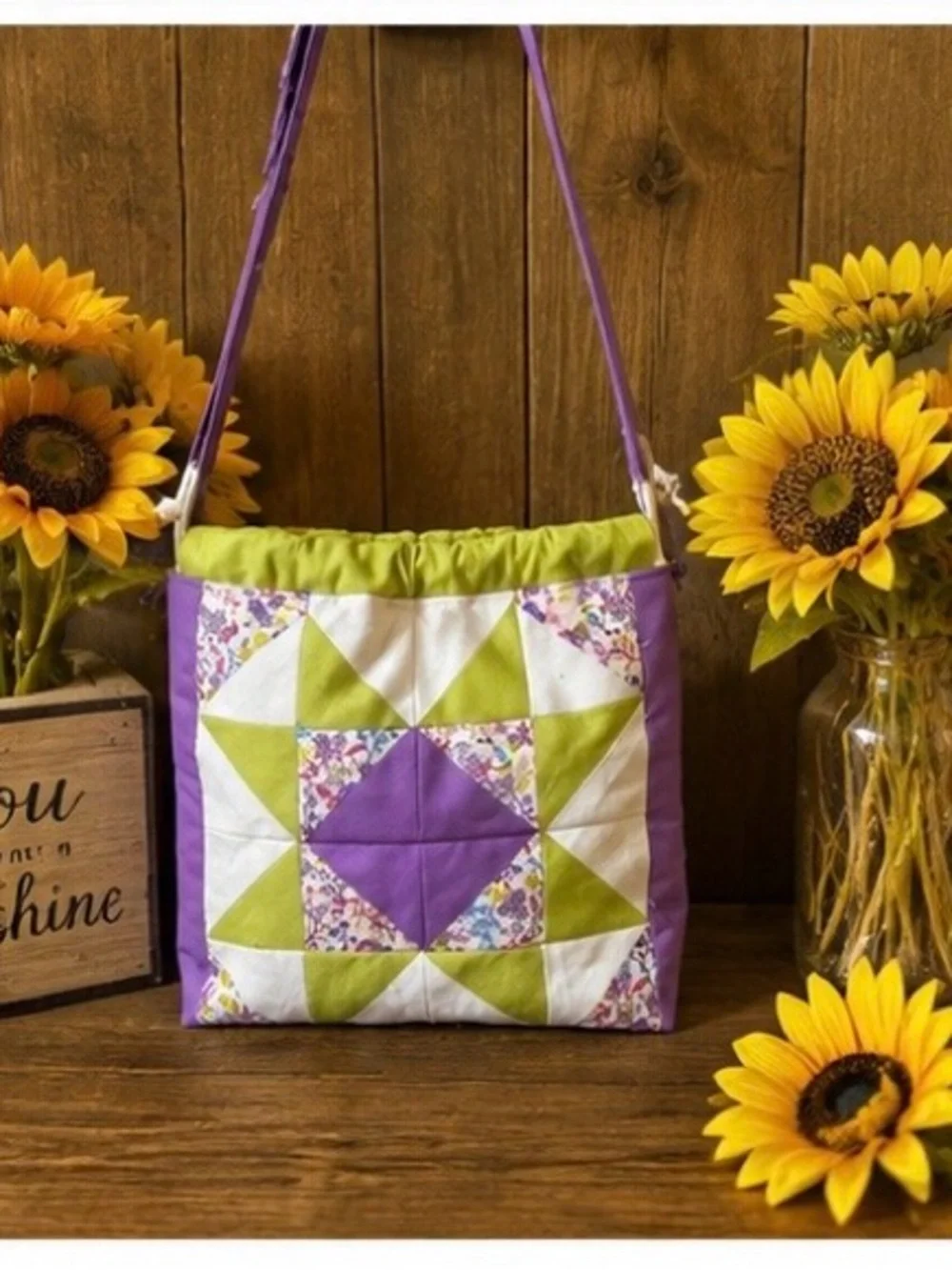Quilted Patchwork Crossbody Bag in Purple and Green